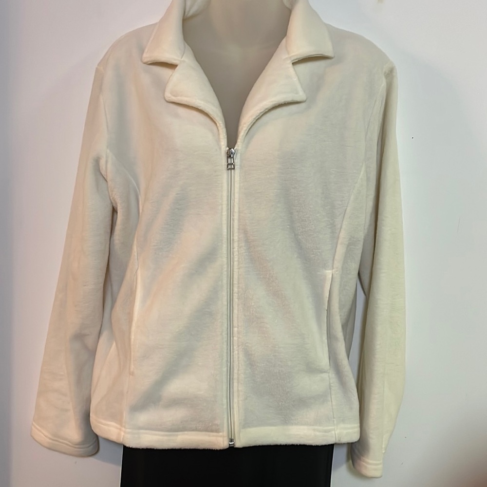 Kim Rogers Fleece Jacket Women's size L Cream Zip Front